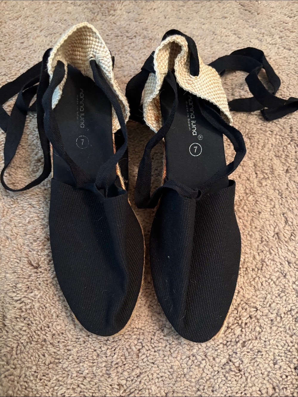 Black Canvas Espadrille Tie-Up Flats